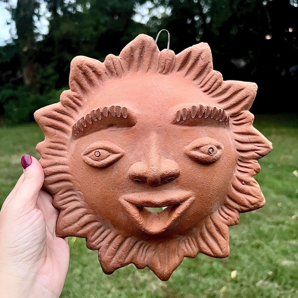 Vintage Terracotta Celestial Sun Face Wall Decor